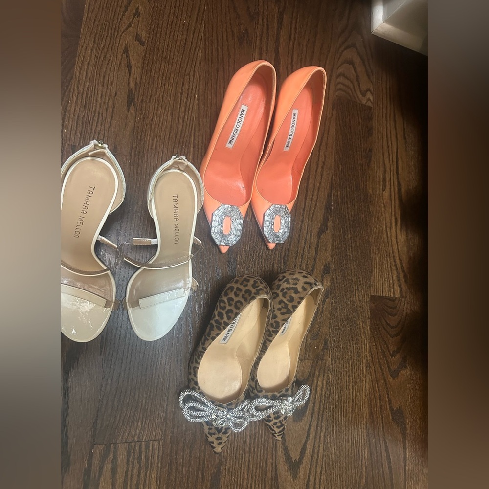 Manolo Blahnik Orange and Brown and tamarra Mellon Heels